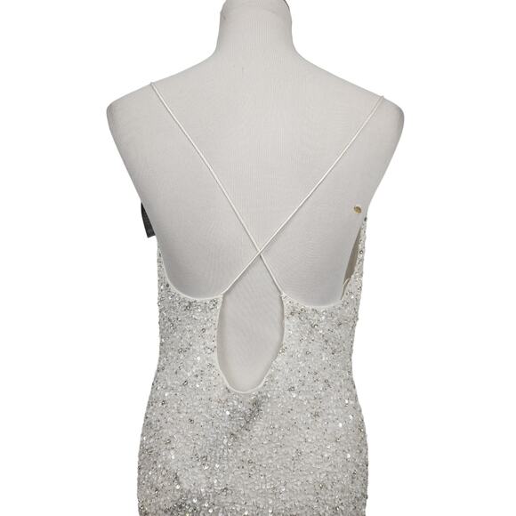 Retrofete Marley Sequin Maxi Dress In White Size Large NWT Draped Neckline - Picture 8 of 14